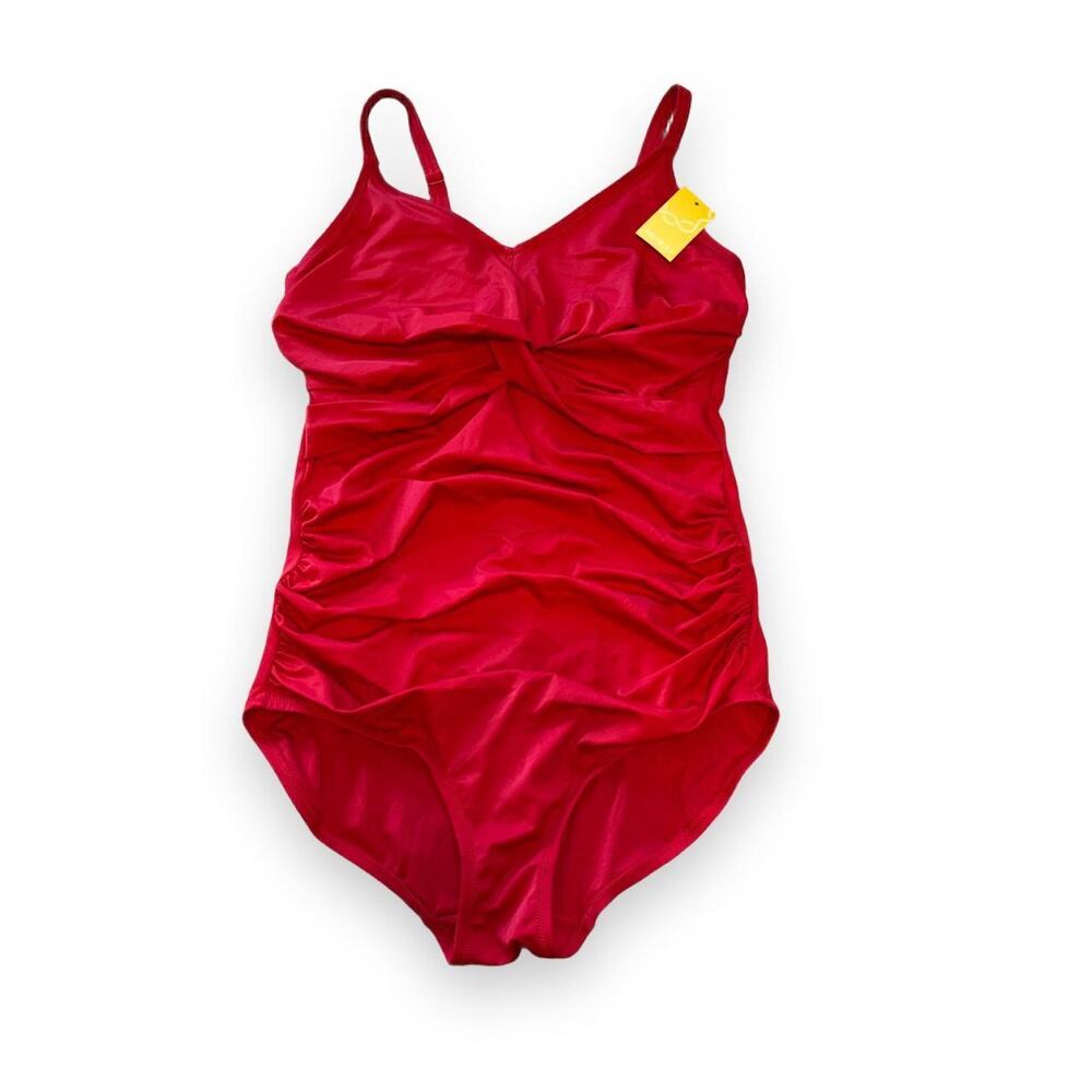 Delimira 40D XL new red one piece swimsuit with ruched detail